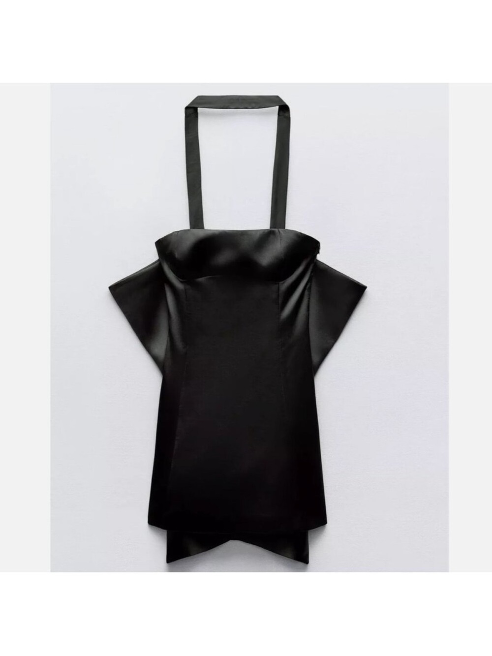 Zara Black Satin Strapless Cocktail Dress with Big Bow